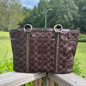 Coach Dark Brown Signature Tote with Gold Accents